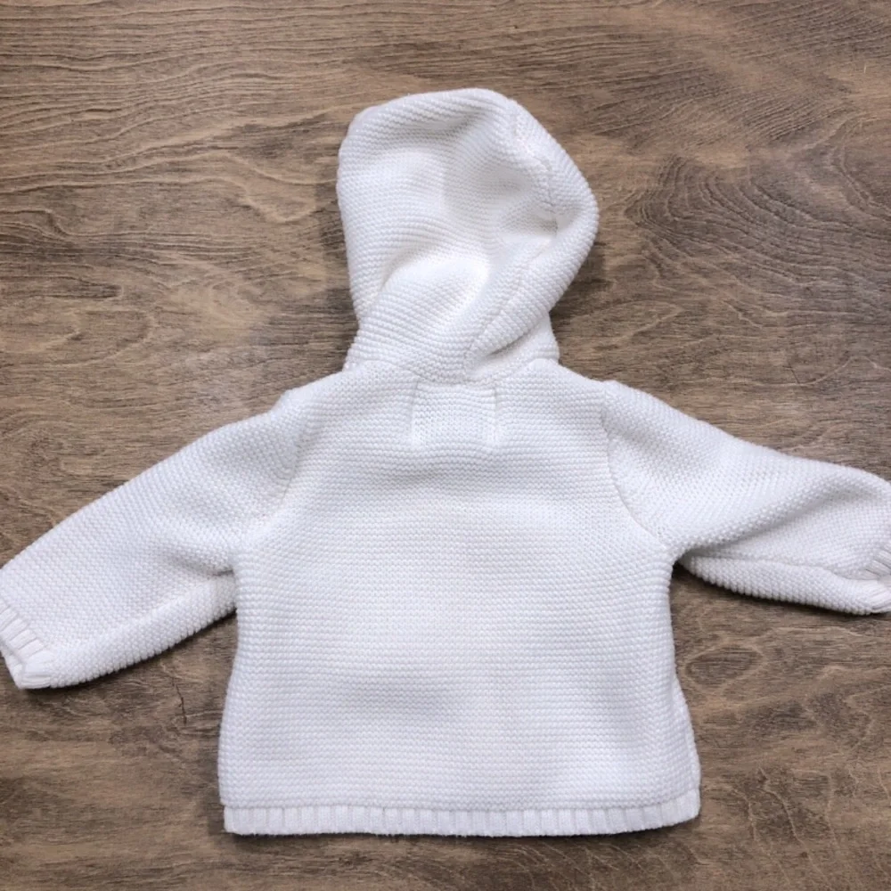 Old Navy 3-6 Months Unisex Cream Knit Cardigan Button Up Hooded Sweater